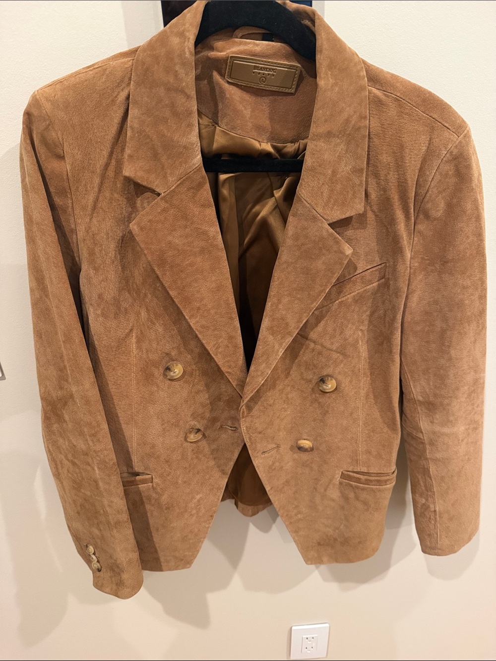 Blank NYC Double-Breasted Suede Blazer Jacket - Tan
